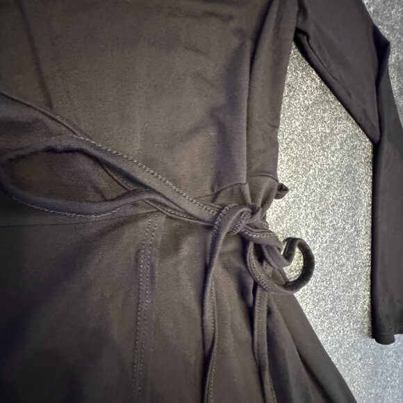 Lulus Pretty Black Long Sleeve Mini Wrap Dress, M - Picture 4 of 5